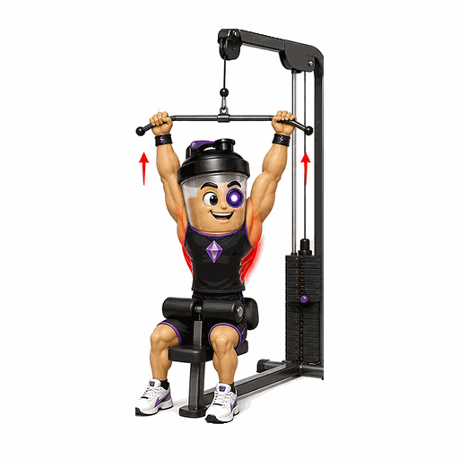 Animated GemFit mascot demonstrating a lat pulldown.